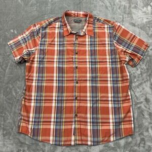 Eddie Bauer Shirt Mens Large Orange Plaid Short Sleeve Button Lightweight Pocket